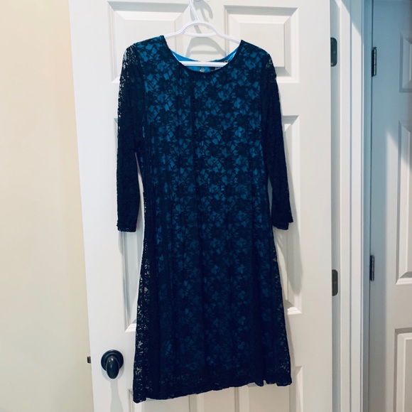 Ice Silk 1XL black lace party dress turquoise - Picture 1 of 5